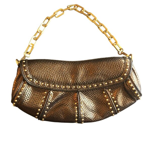 Maxx New York Bronze Textured Chain Handle Shoulder Bag Studded Detailing Purse - Picture 2 of 5